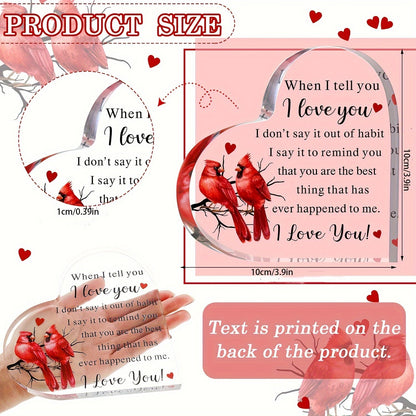 Charming Acrylic Heart-Shaped Red Bird Ornament