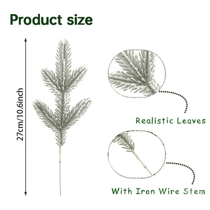 Artificial Snowy Pine Needles Branches Christmas Picks (20pcs)