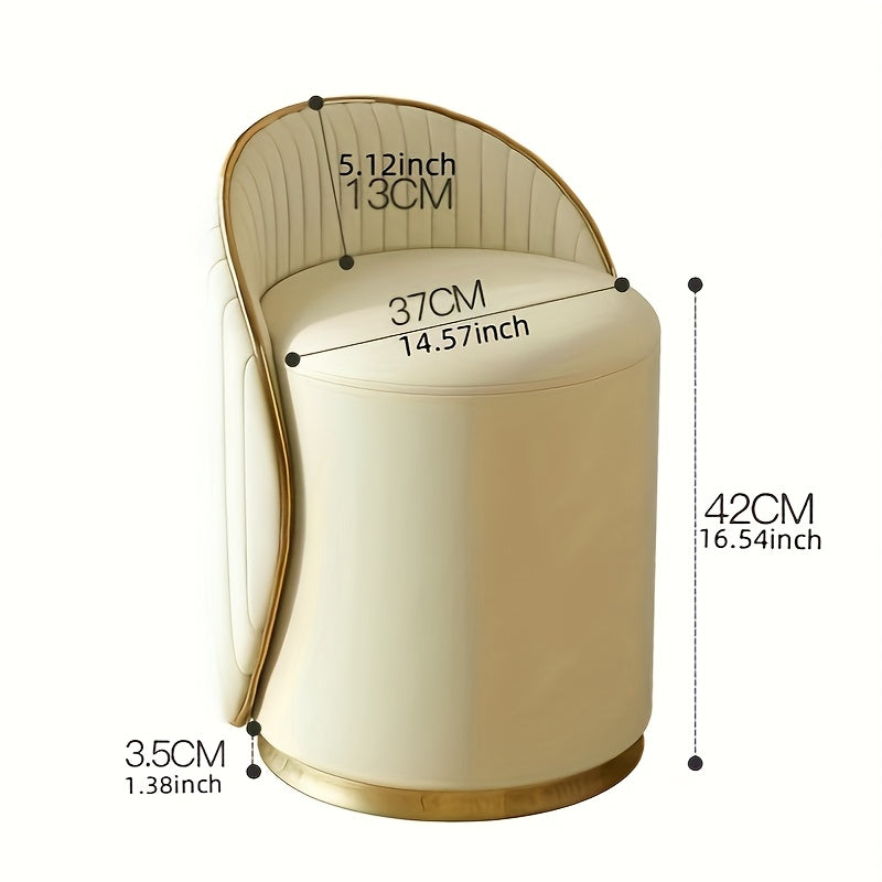 Vanity Stool Swivel Beige High Backrest Round Seat