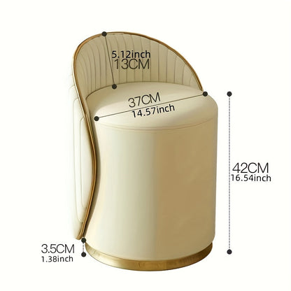 Vanity Stool Swivel Beige High Backrest Round Seat