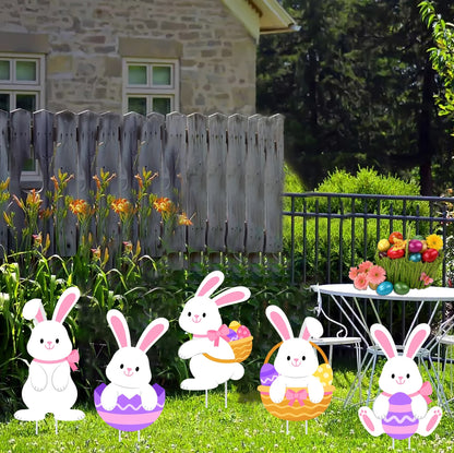5pcs Waterproof Bunny and Easter Eggs Yard Signs