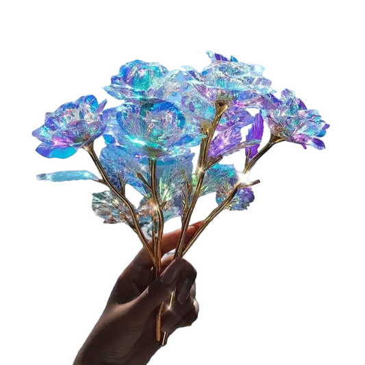 5-Piece Colorful Rose Artificial Flower Gift Set with Glass Vase