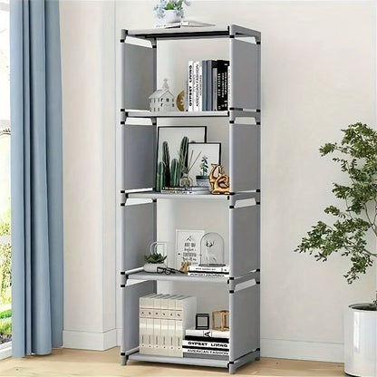 4-Storey Multifunctional Metal Bookshelf with Back Panel
