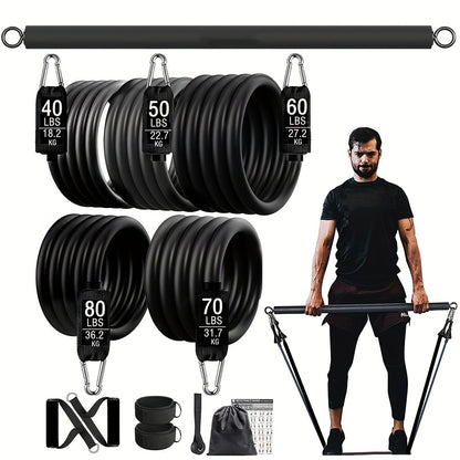 Workout Bar with Resistance Bands for Home Gym