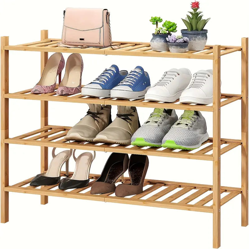 Experience the natural charm of bamboo with our Double-Layer Shoe Rack