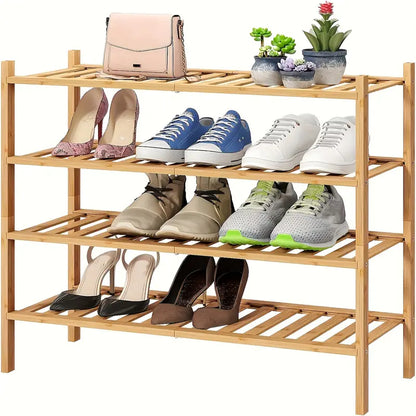 Experience the natural charm of bamboo with our Double-Layer Shoe Rack