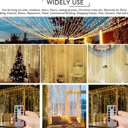 Enhance Your Space with 1pc 300 LED Curtain Fairy Lights | Remote Controlled, 8 Modes, Waterproof, USB Plug In