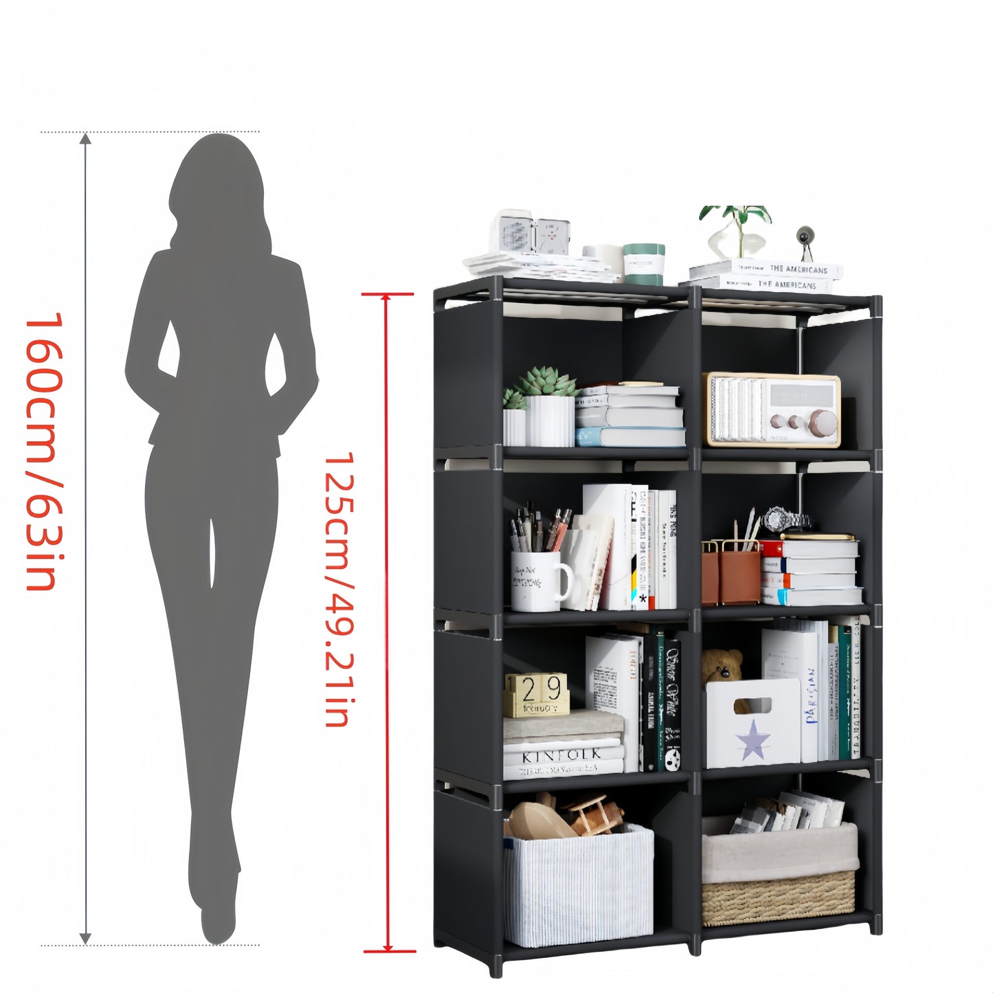 Bookshelf Durable Metal & Plastic (8-Tier)