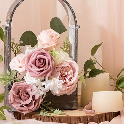 Dusty Rose Artificial Roses Flowers (25pcs) - Real Touch PE Foam, Flexible Wire Stems