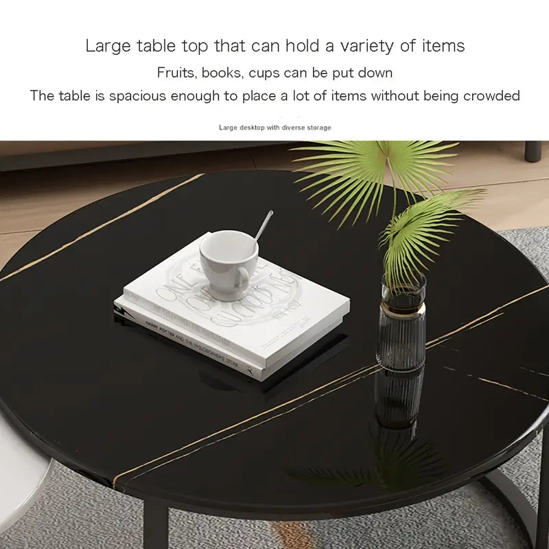 Elegance in Contrast: Set of 2 Round Nesting Marble Coffee Tables in Style9: Black and White