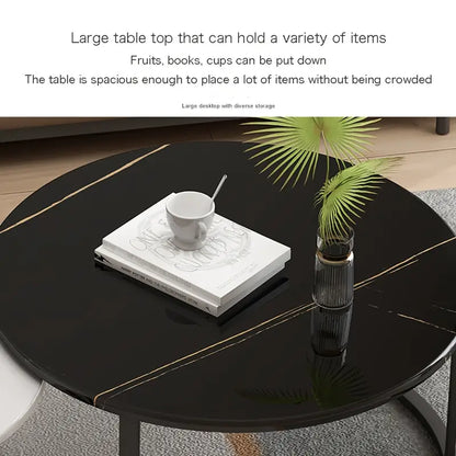Elegance in Contrast: Set of 2 Round Nesting Marble Coffee Tables in Style9: Black and White