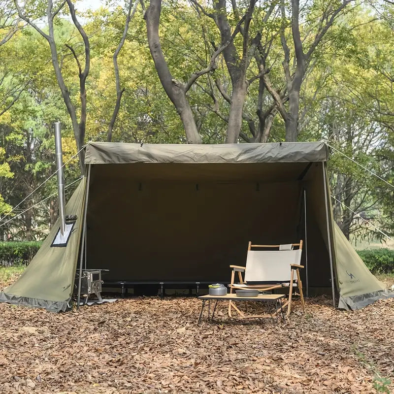 All-Season Hexagonal Camping Tent for 1-2 Persons - Army Green