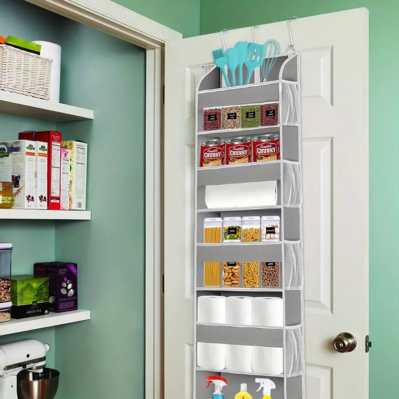 5-Shelf Over-the-Door Organizer with 10 Large Pockets - Light Gray