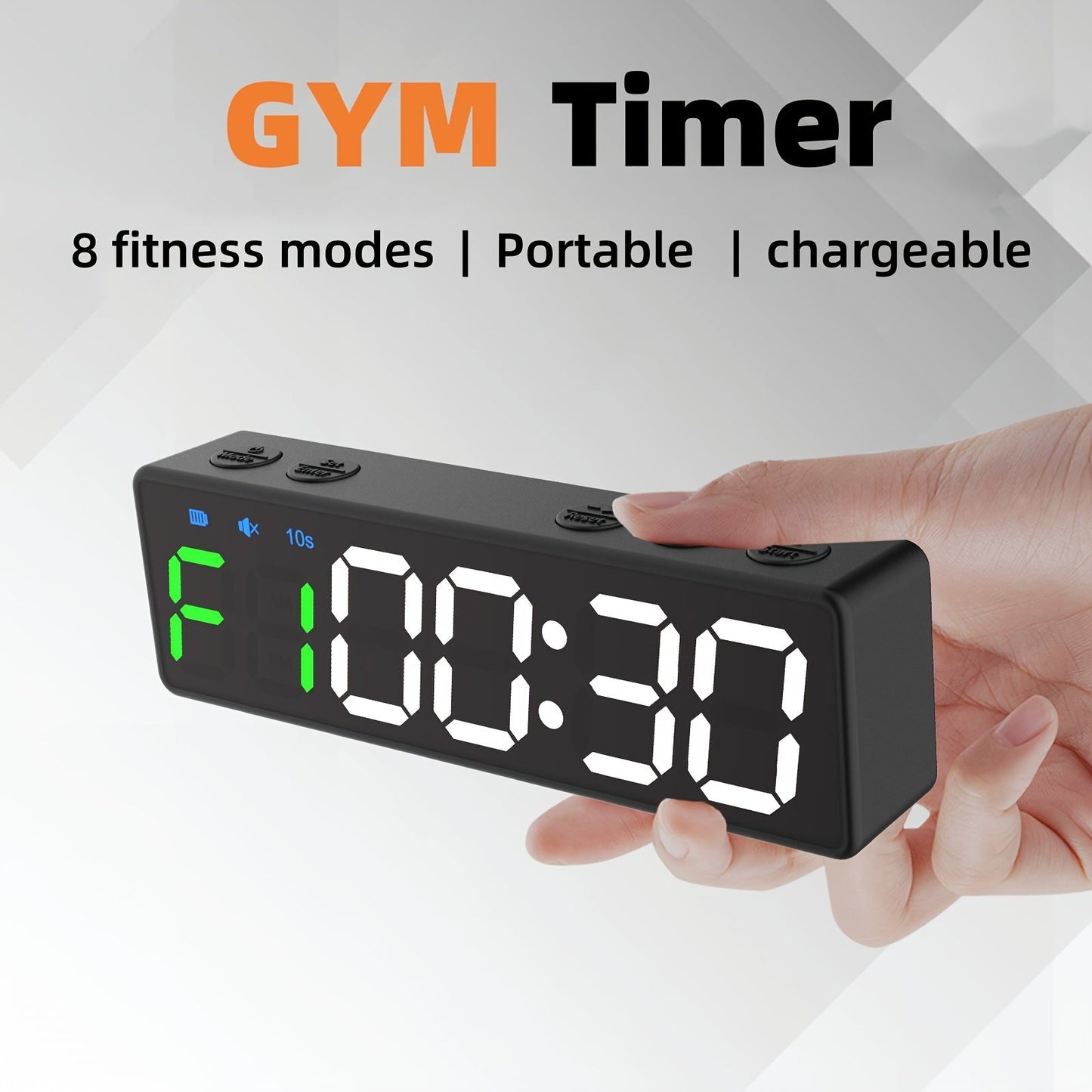 Rechargeable Gym Timer with 8 Fat Burning Training Modes(Black)