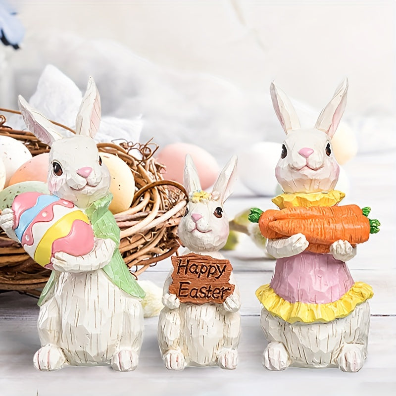 3pcs Vintage Easter Rabbit Resin Ornaments Decor