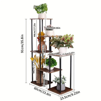 7-Story Indoor Floor Standing Flower Rack - Black Frame Coffee Board