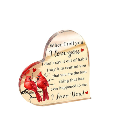 Charming Acrylic Heart-Shaped Red Bird Ornament