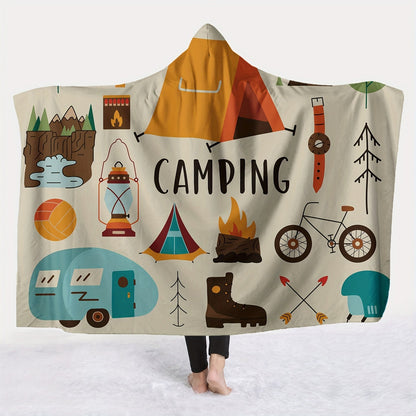 Camping Print Hooded Blanket Cape