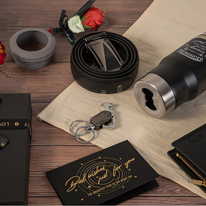 Men's Gift Set with Wallet Belt Keychain (6pcs)