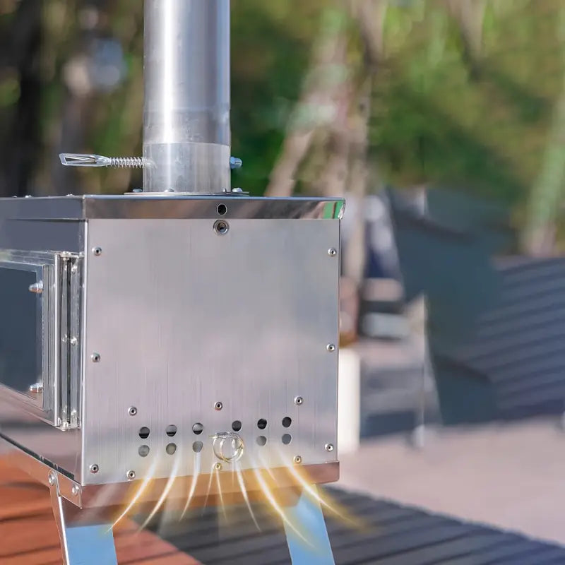 Stainless Steel Firewood Stove with Chimney - Outdoor Portable Camping Heater