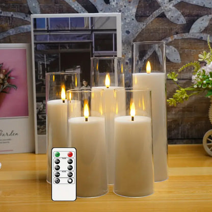 5pcs Flicker Flameless Candle Set with Remote Control and Timer - LED Candle for Festive Decor (White)