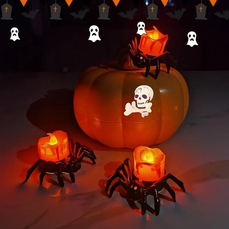 Arachnid Glow: 12Pack Halloween Spider Flameless Candlelight