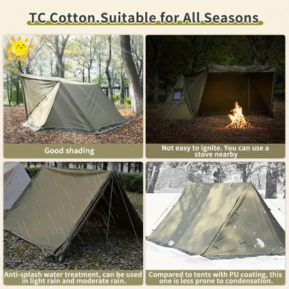 All-Season Hexagonal Camping Tent for 1-2 Persons - Army Green