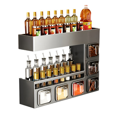 Wall-Mounted Metal Spice Rack with 6 Jars