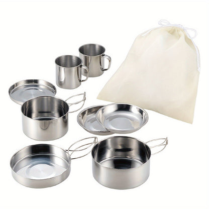 8-Piece Stainless Steel Camping Cookware Set