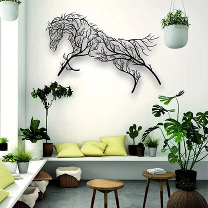 Iron Horse Branch Wall Decoration - Elegant Metal Animal Silhouette Craft
