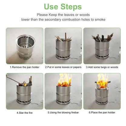 Portable Stainless Steel Firewood Stove for Outdoor Camping