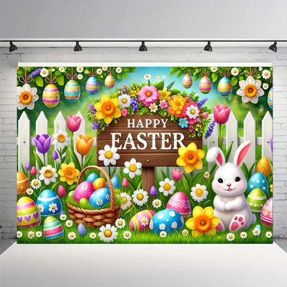 Easter Bunny & Eggs Fabric Backdrop