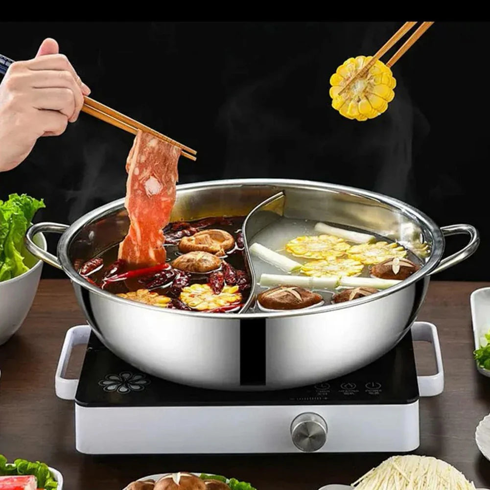 30CM Stainless Steel Twin Divided Hot Pot Double-Flavor Cookware Silver