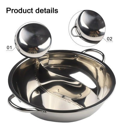 30CM Stainless Steel Twin Divided Hot Pot Double-Flavor Cookware Silver