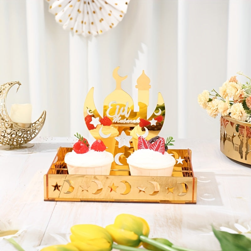 Golden Acrylic Eid Moon Star Dessert Tray