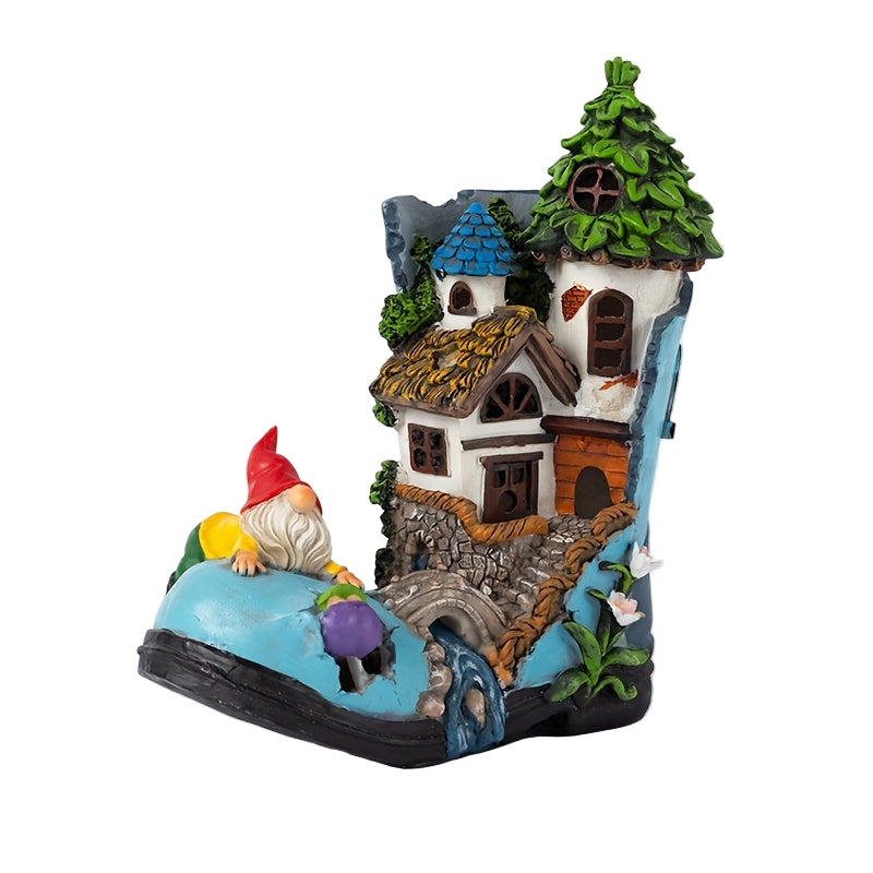 Resin Solar Gnome Treehouse Statue Outdoor Decor