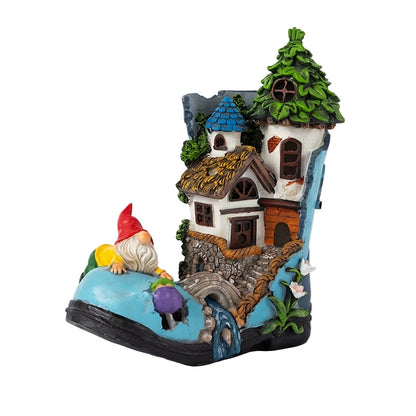 Resin Solar Gnome Treehouse Statue Outdoor Decor