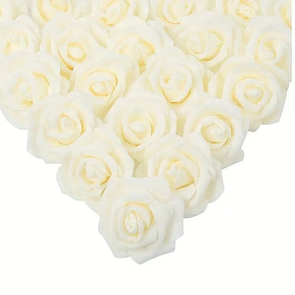 100-Piece Bulk Artificial Foam Roses - Milk White