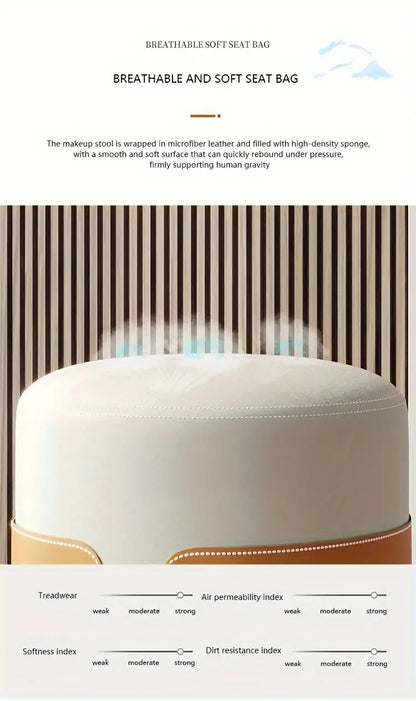 Solid Wood Frame Microfiber Leather Circular Dressing Stool in Orange Color