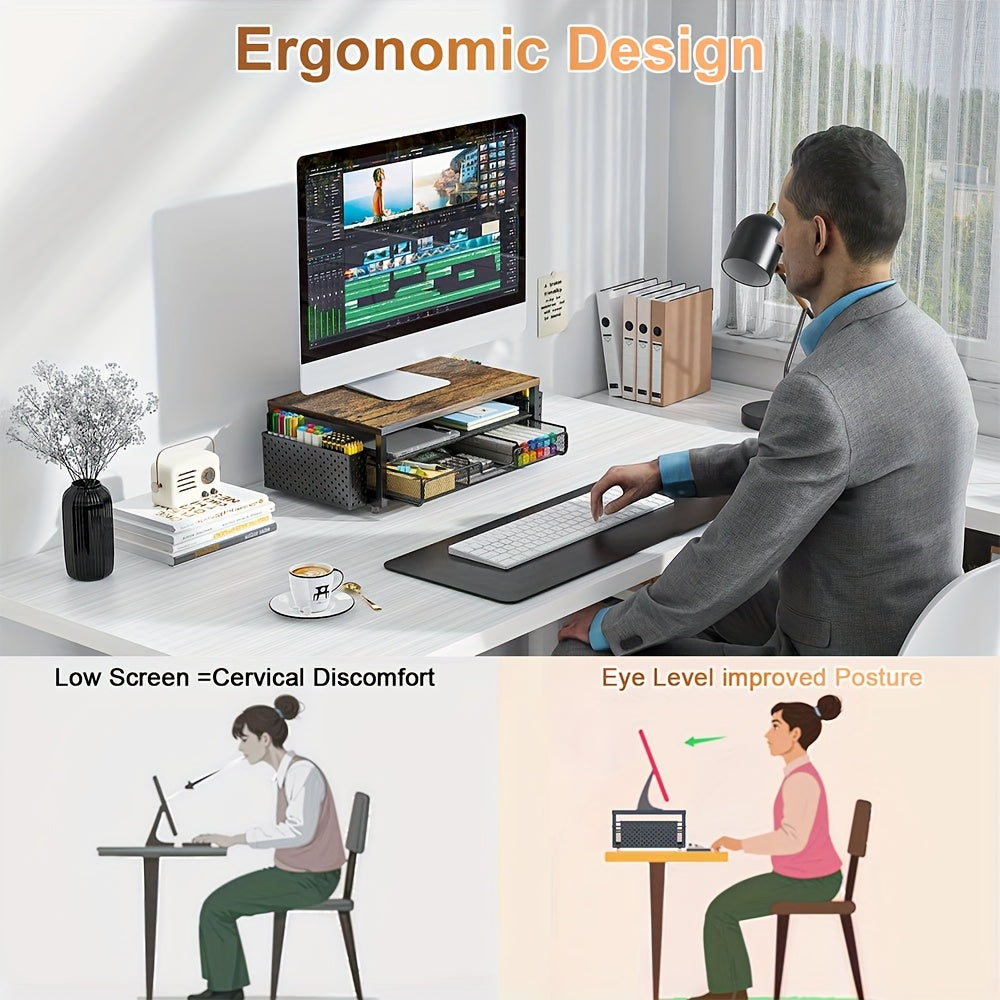 Monitor Stand Metal with Drawer & Holder (2-Tier)