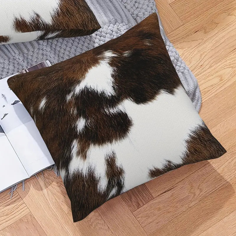 2-Piece Cowhide Animal Print Faux Fur Throw Pillow Covers