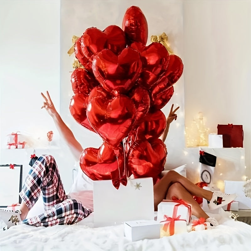15pcs Red Heart Love Aluminum Balloons