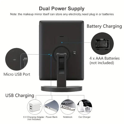 LED Lights 2X 3X Magnification Lighted Makeup Mirror,  Touch Control, Trifold Makeup Mirror, Rechargeable and dimmable light