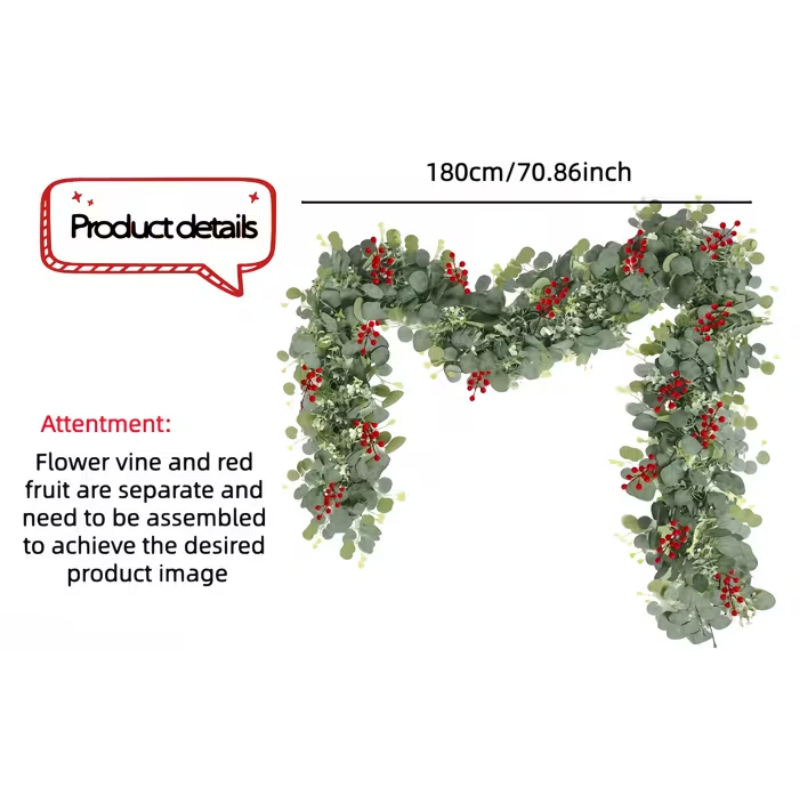 Artificial Eucalyptus Garland with Red Berries (2-Pack)