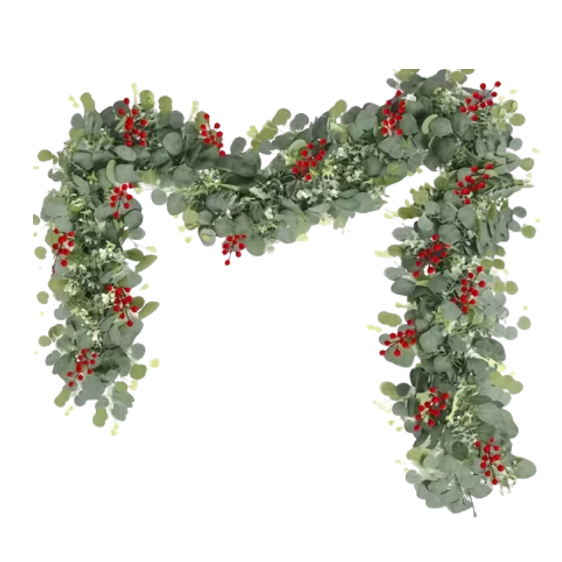Artificial Eucalyptus Garland with Red Berries (2-Pack)