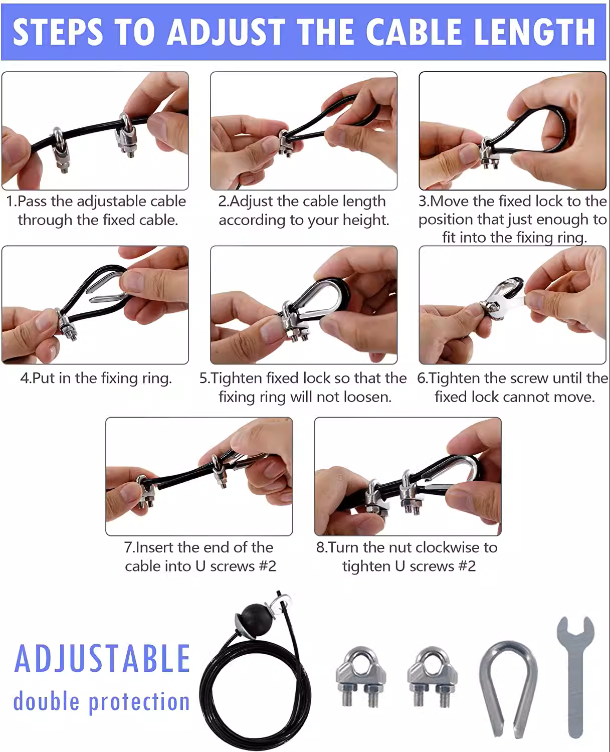 Home Fitness Pulley System – (Single Pulley with Long Pull Rod & 3-Head Rope)