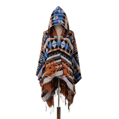Women's Vintage Hooded Plaid Shawl Blanket Scarf