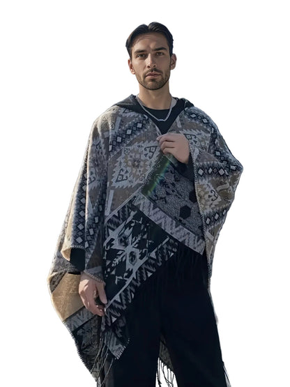 Western Cowboy Hooded Shawl Coat