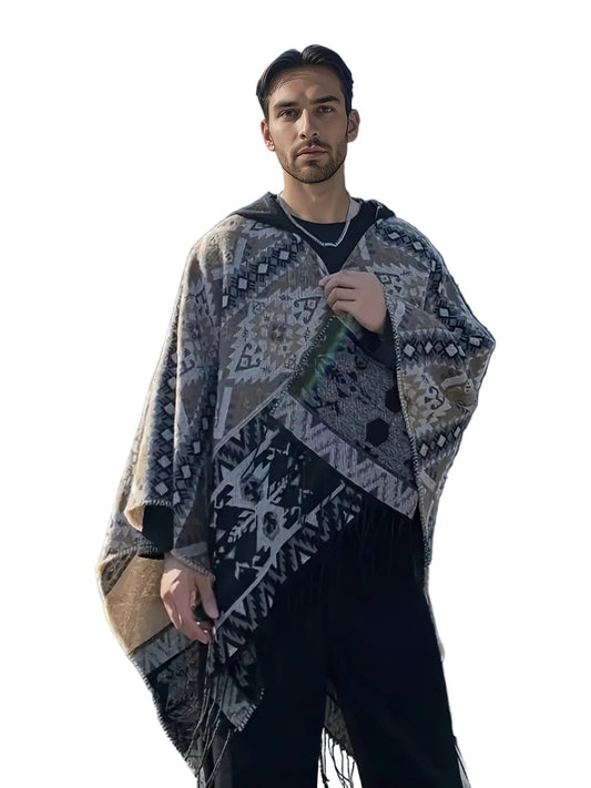 Western Cowboy Hooded Shawl Coat