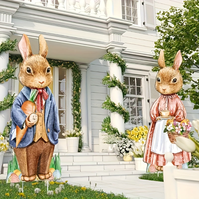 Wooden Rabbit and Flower Garden Signs Set